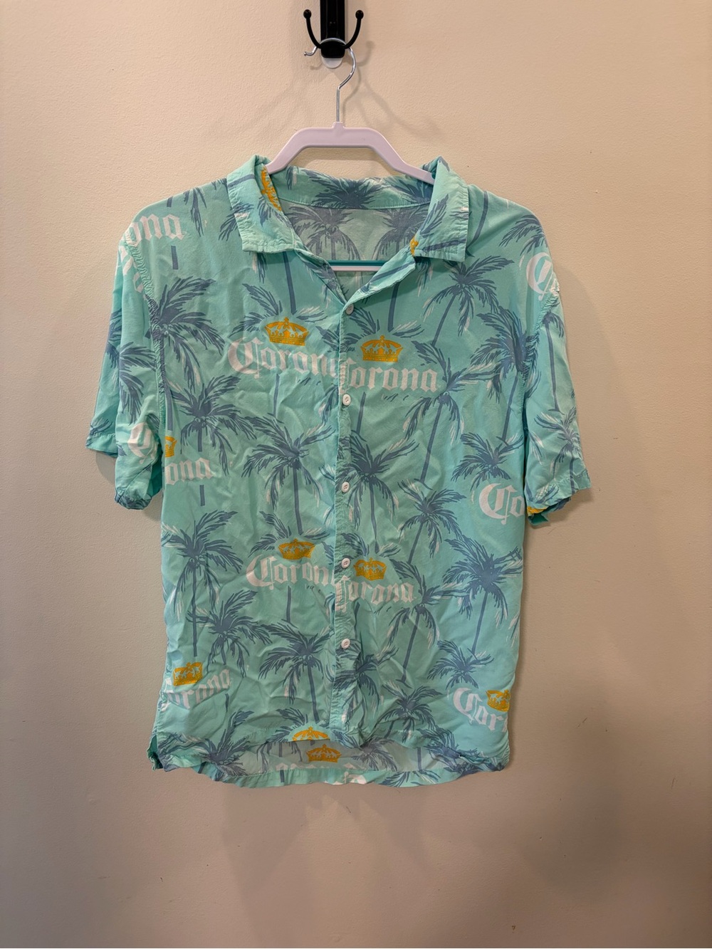 Aloha Corona! Ford Mint Green Palm Print Button-Up Shirt